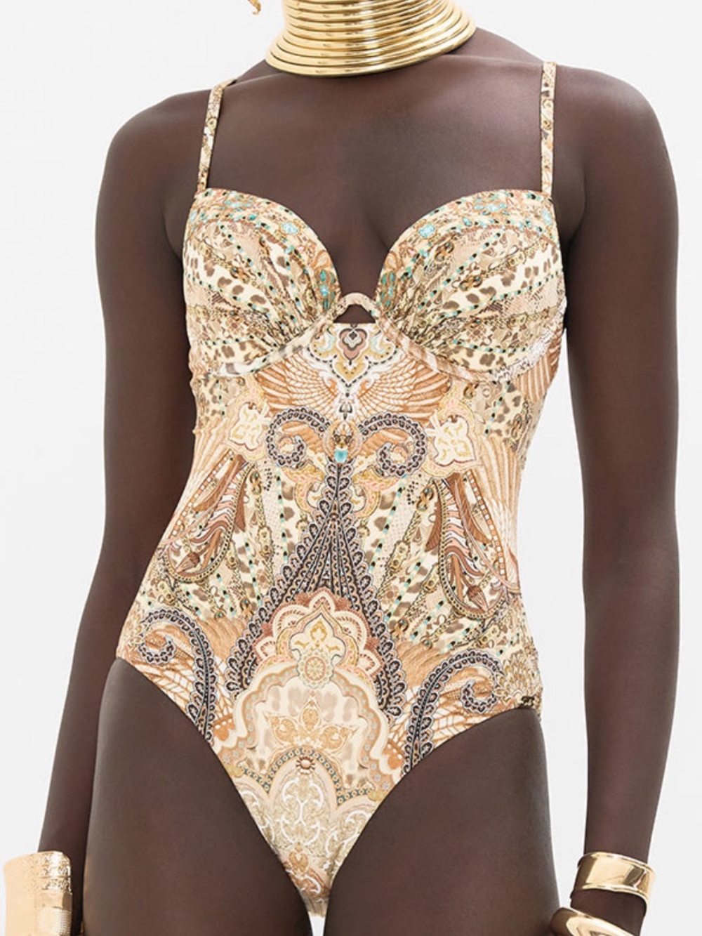 NWT Camilla Ththrone Wire Moulder Bra Beige Paisley One Piece Swimsuit Small - Picture 13 of 15